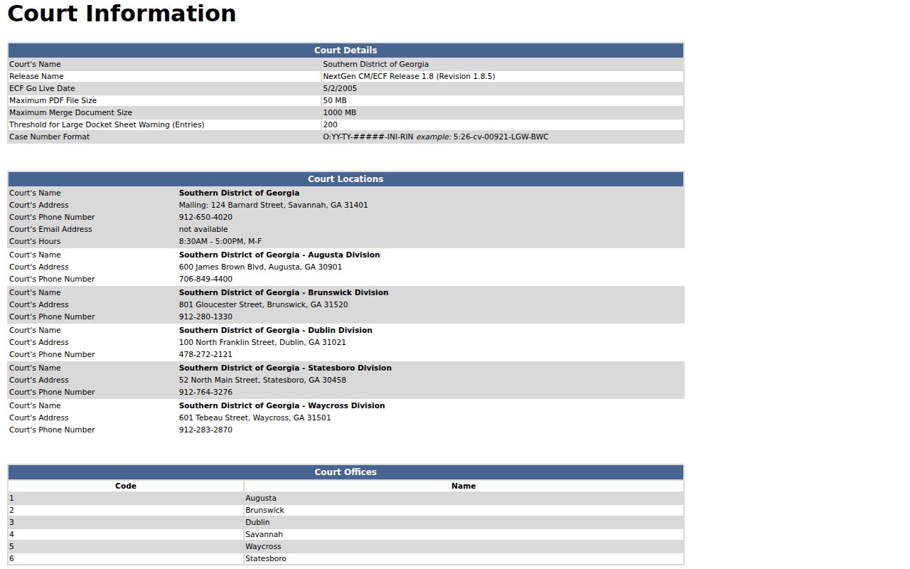 Columbia County case search federal court information