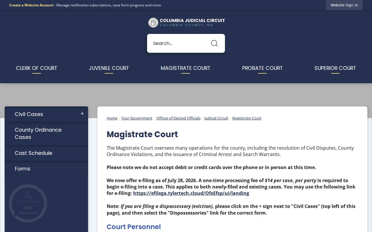 Columbia County civil court docket Magistrate Court source