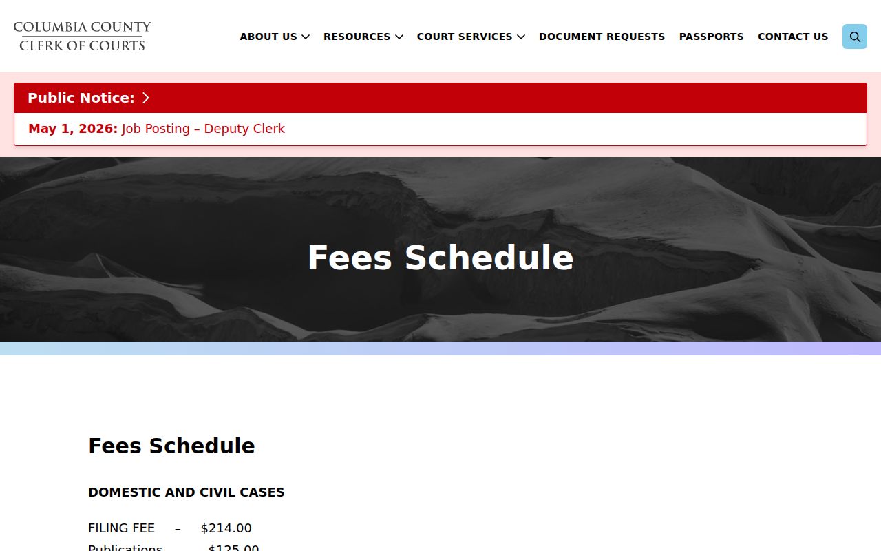 Columbia County civil court docket copy fee schedule source