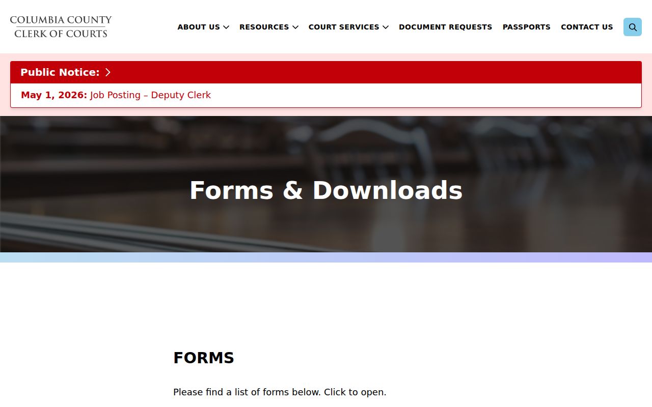 Columbia County civil court docket clerk forms source