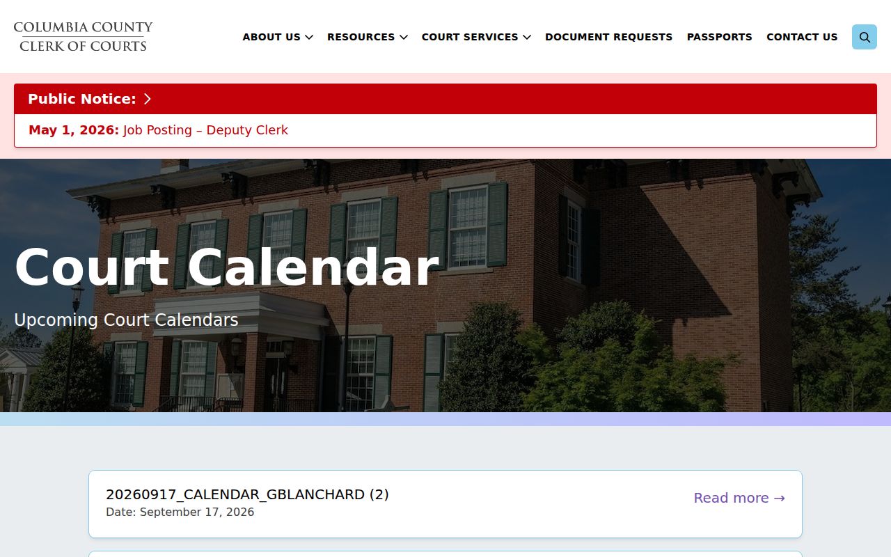 Columbia County court dates calendar archive source