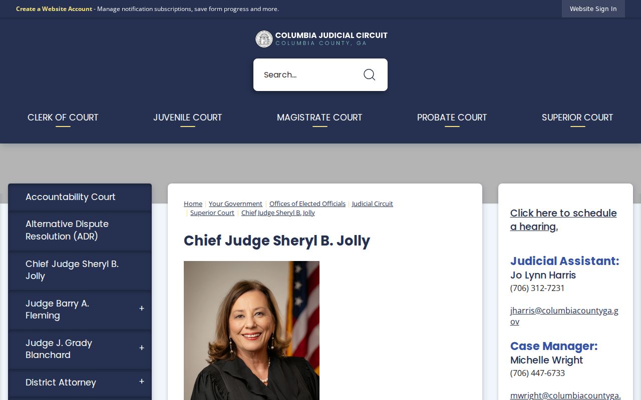 Columbia County court dates Chief Judge Jolly calendar source