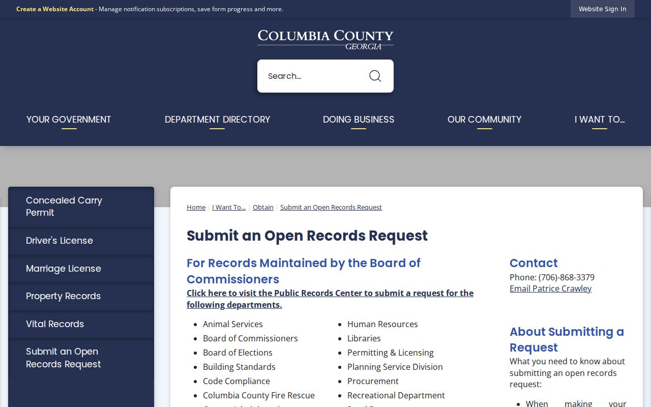 Columbia County court record search open records route