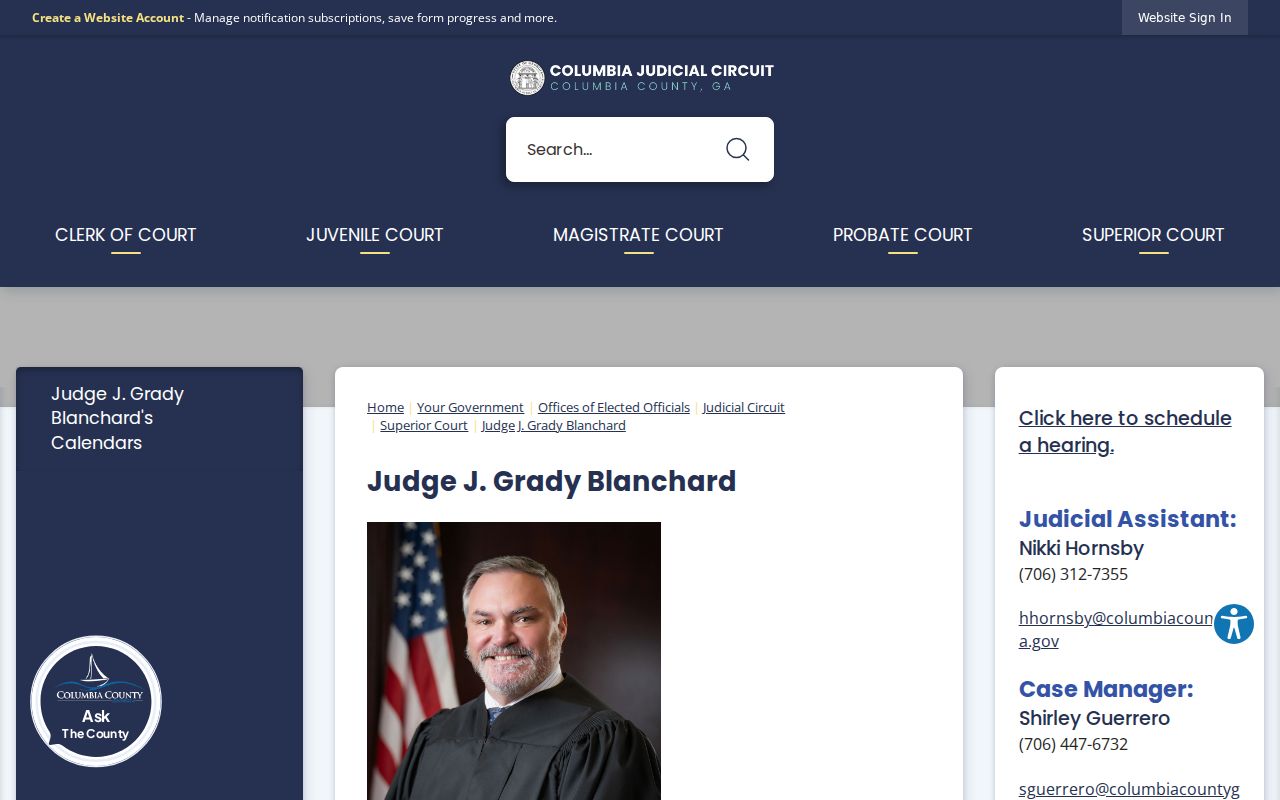 Columbia County criminal court docket judge calendar page