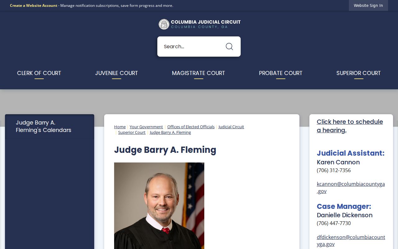 Columbia County criminal court docket Judge Barry Fleming calendar source