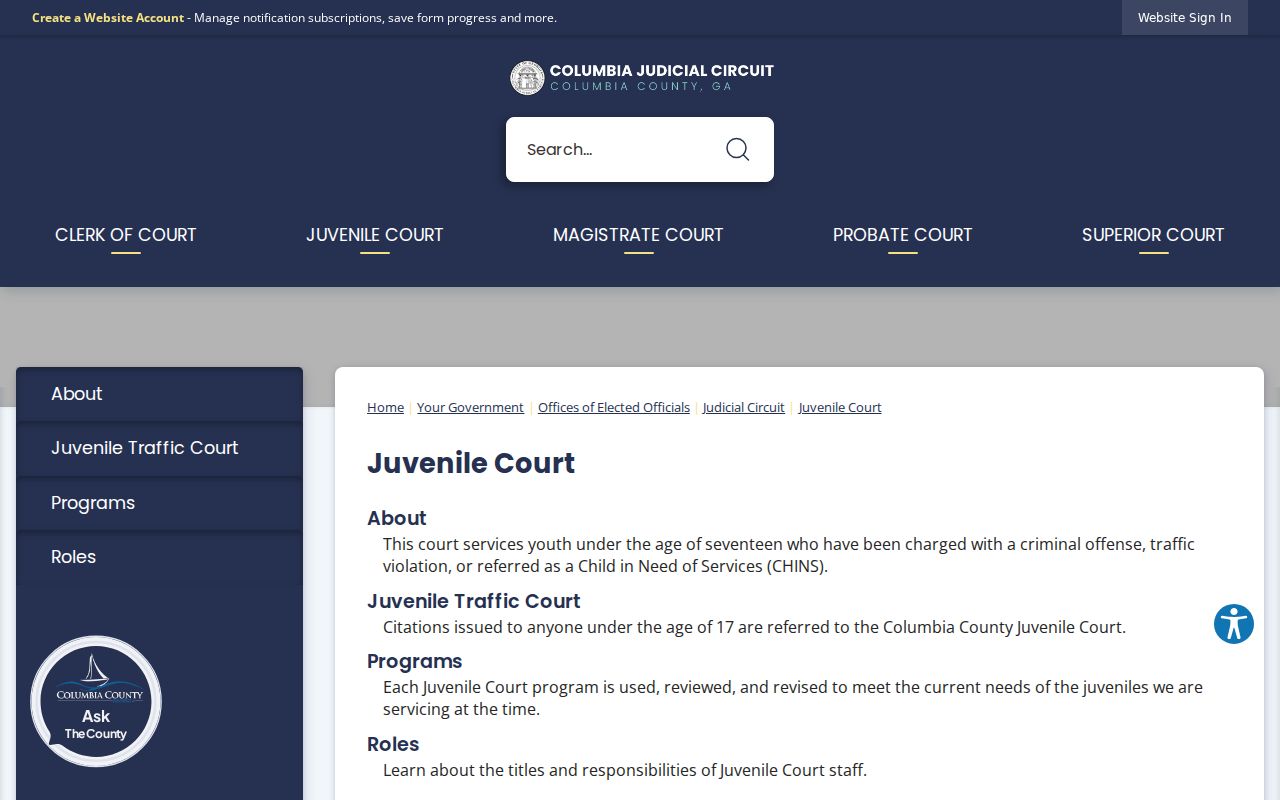 Columbia County criminal court docket juvenile court access source